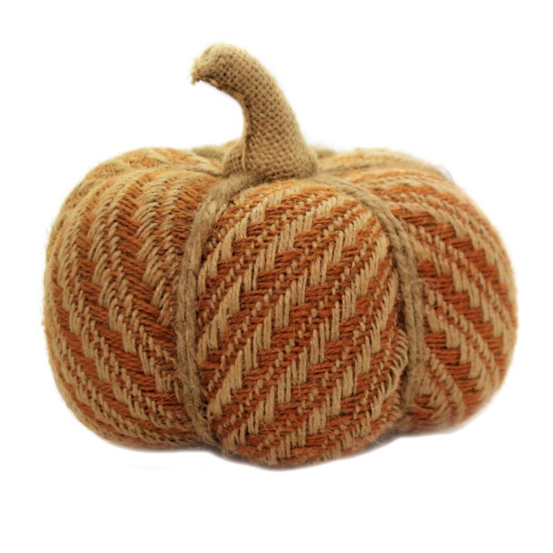 Fall 5.5" Orange And Tan Burlap Pumpkins Thanksgiving Decor  -  Decorative Figurines