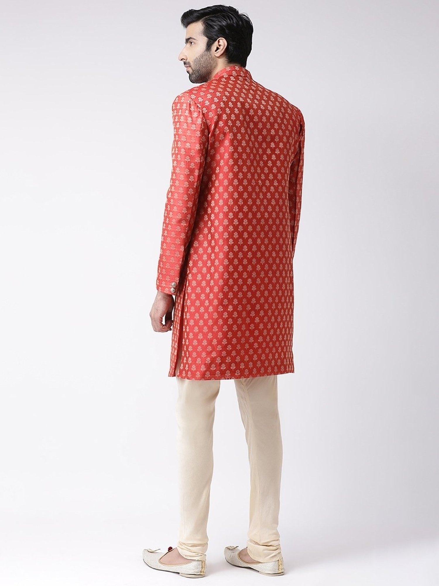 Hangup Plus Beige & Black Regular Fit Printed Sherwani Set