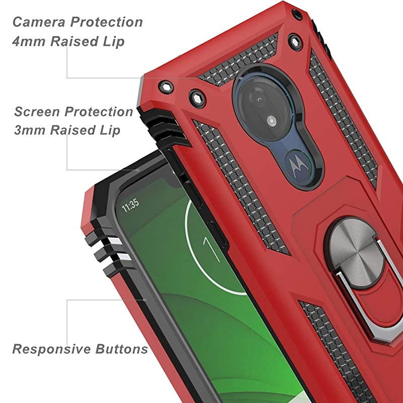 Moto G7 PowerMoto G7 Supra Case with HD Screen Protector 2Pack  360 Degree Rotating Ring amp Bracket Dual Layers of Shockproof TPU and Solid PC Phone Case for Motorola Moto G7 PowerRed