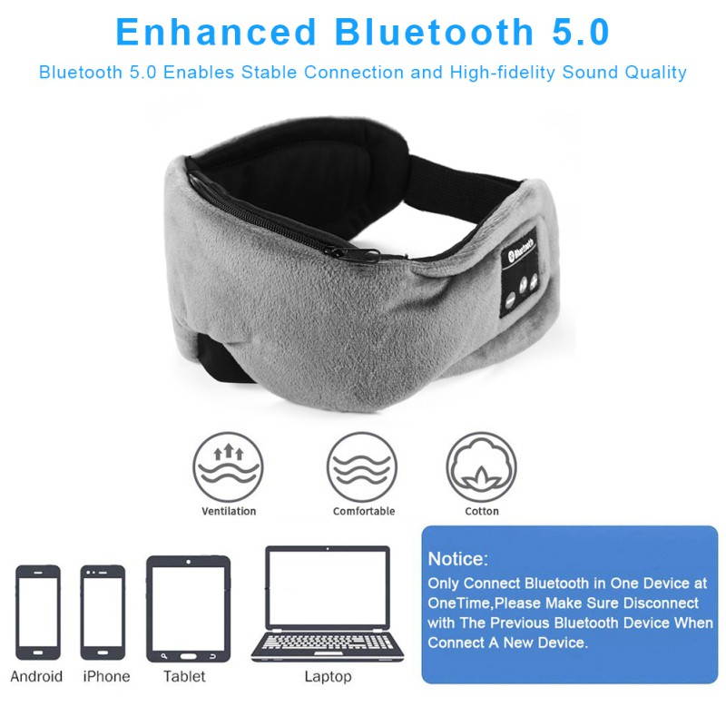 Bobora Sleep Headphones Bluetooth 5.0 Eye Mask For Men Women Noise Cancelling Sleeping Mask With Adjustable Strap Blue