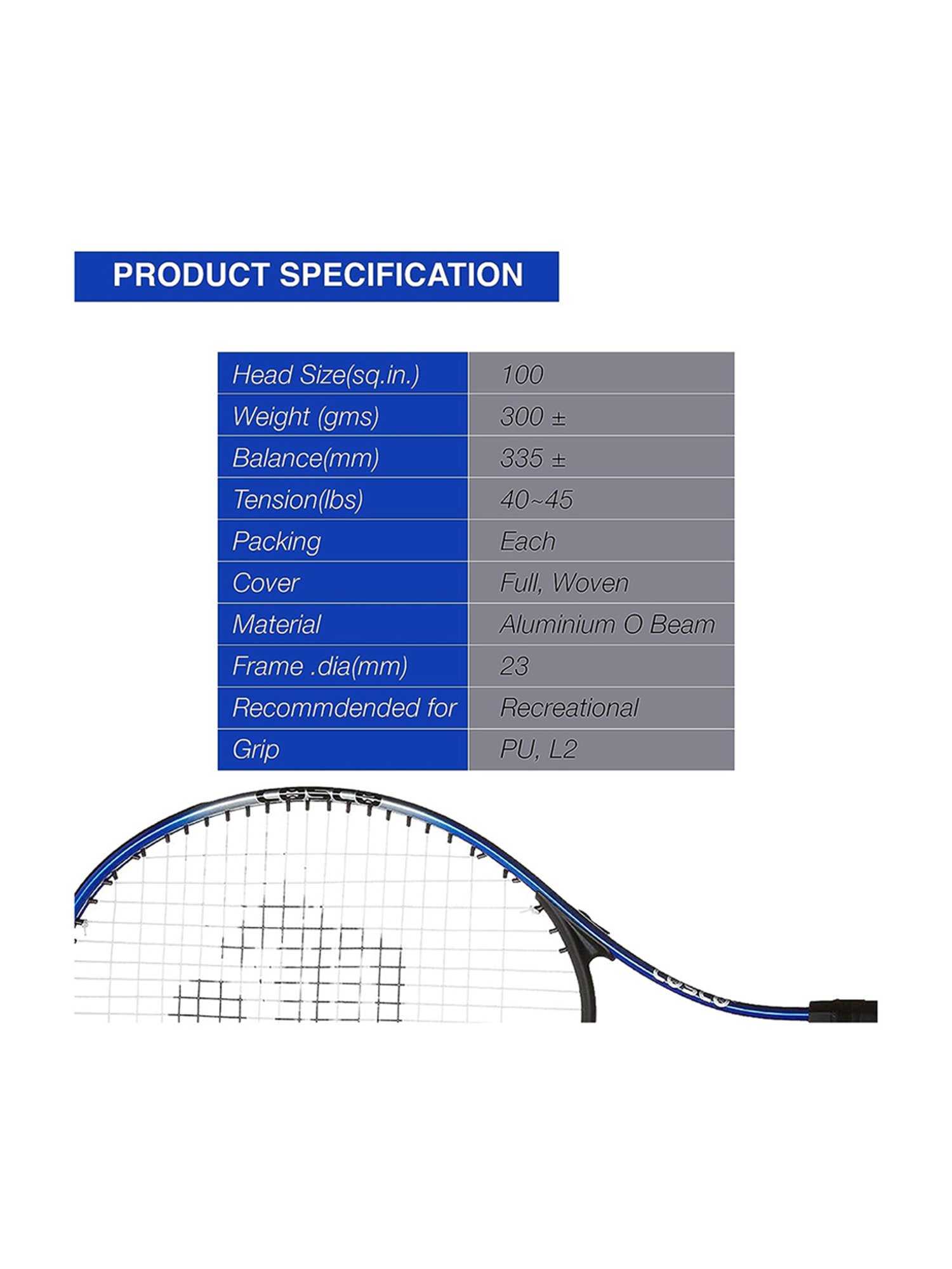 Cosco MAXPOWER Tennis Racquet (Navy) Size - Standard