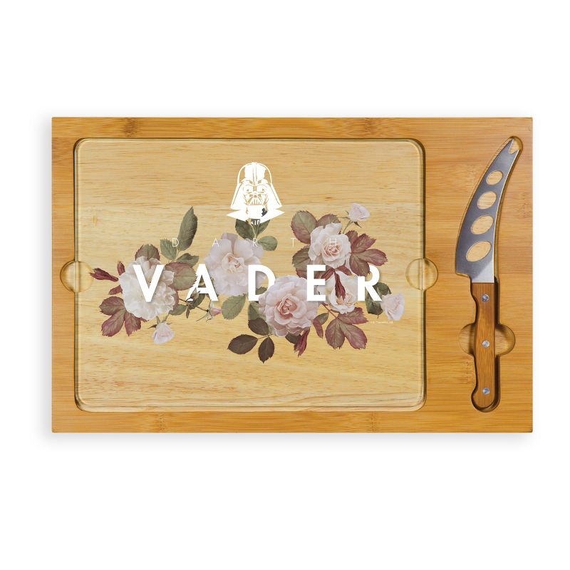 Star Wars Darth Vader Icon Glass Top Wood Serving Tray with Knife Set by Picnic Time