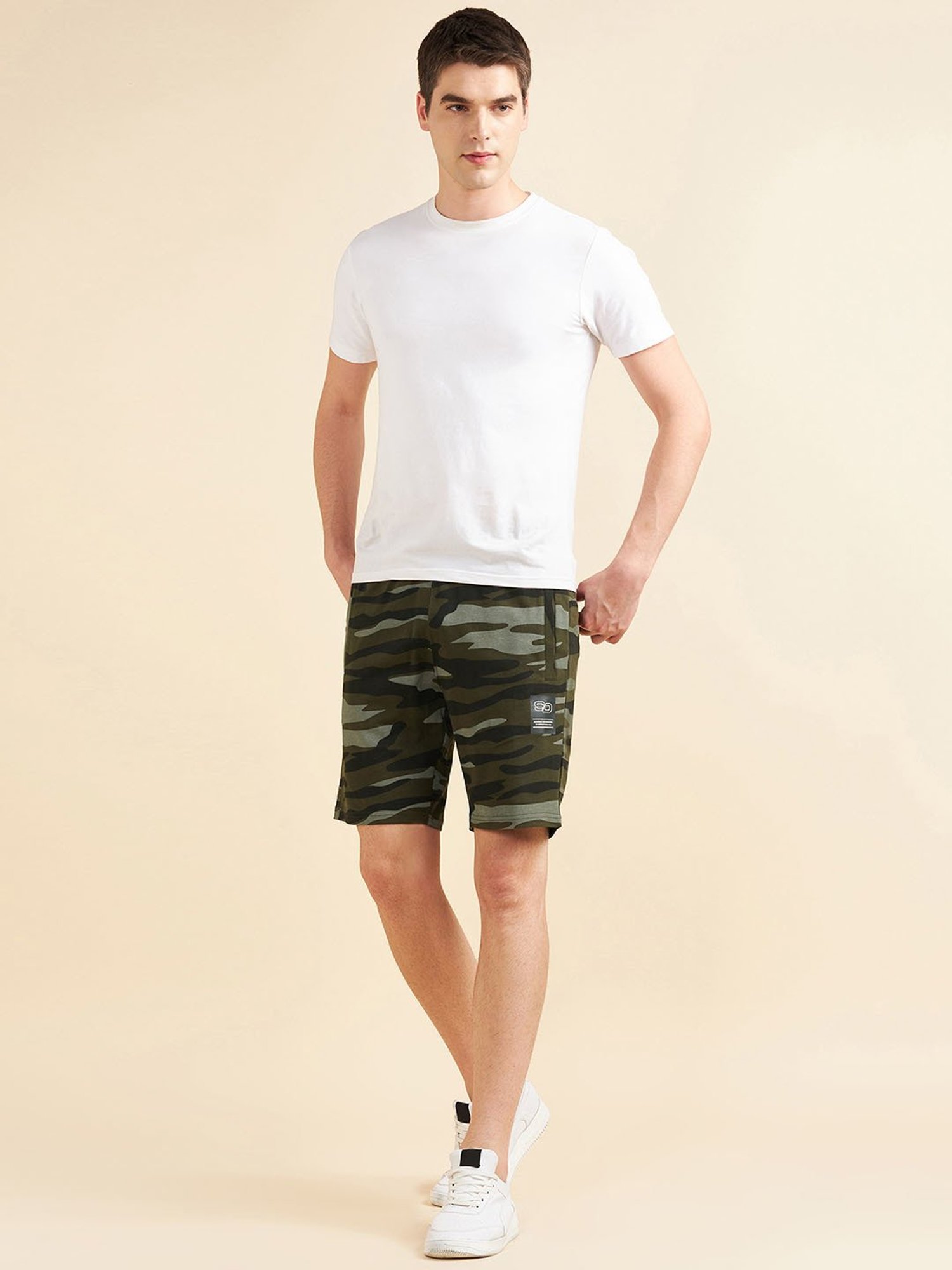 Sweet Dreams Smoke Olive Cotton Regular Fit Camouflage Shorts