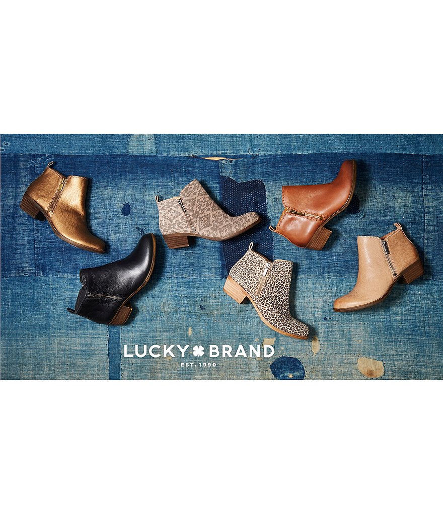 Lucky Brand Basel Smooth Leather Side Zip Block Heel Booties