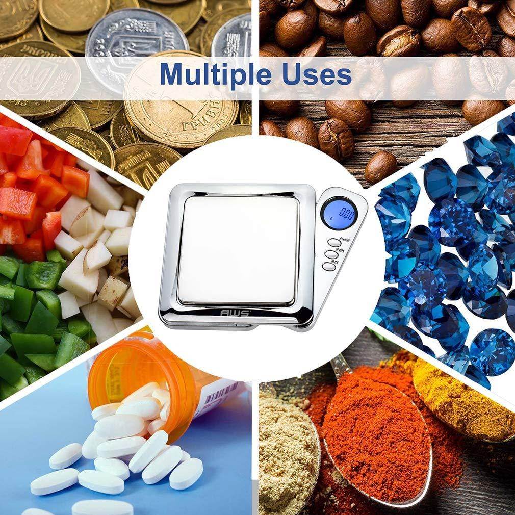 American Weigh Scales Blade Series Digital Precision Pocket Weight Scale with Silicone Mat, Chrome, 100g x 0.01g (BL-100-CH-SE)