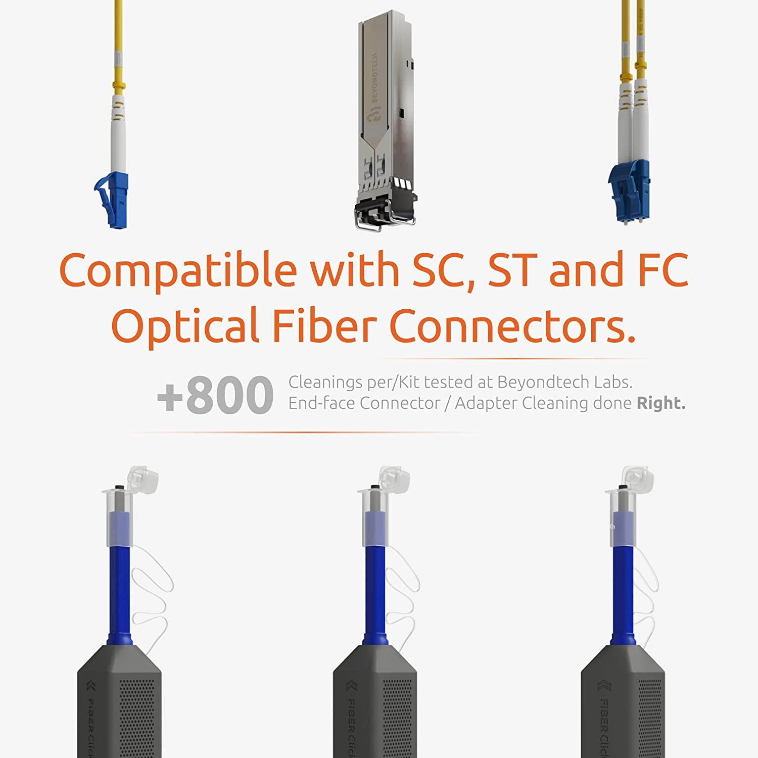 LC Fiber Optic Cleaner Pen 1.25mm Compatible with LC Fiber Connectors and LC SFP Ports - 2 Pack - Beyondtech FiberClick Series