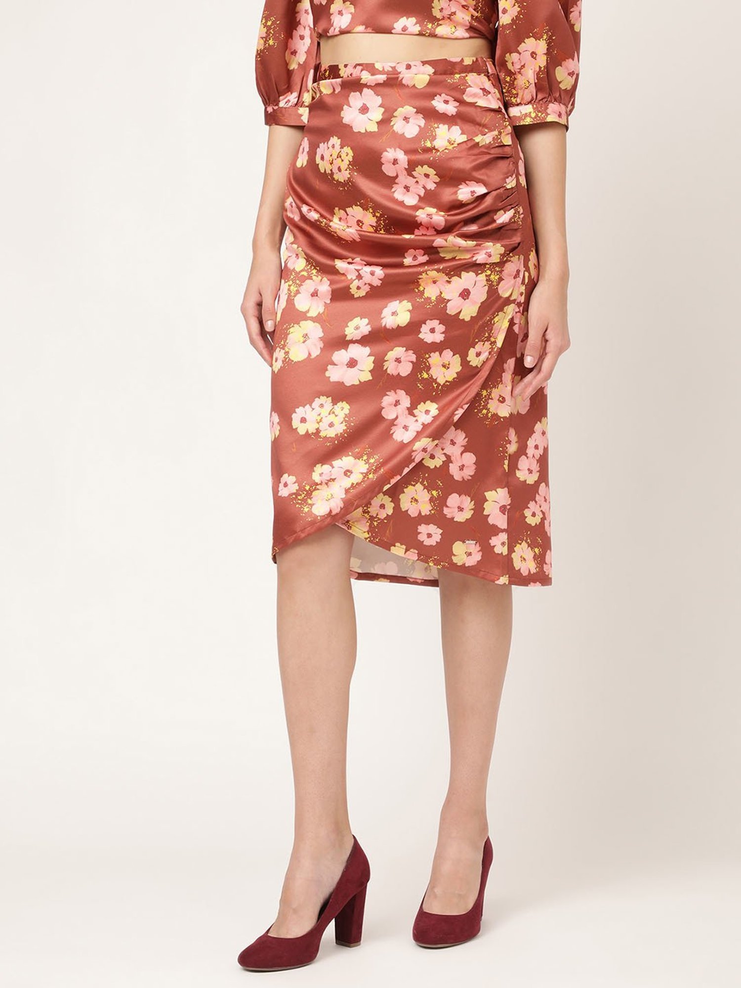Elle Brown Floral Print Skirt