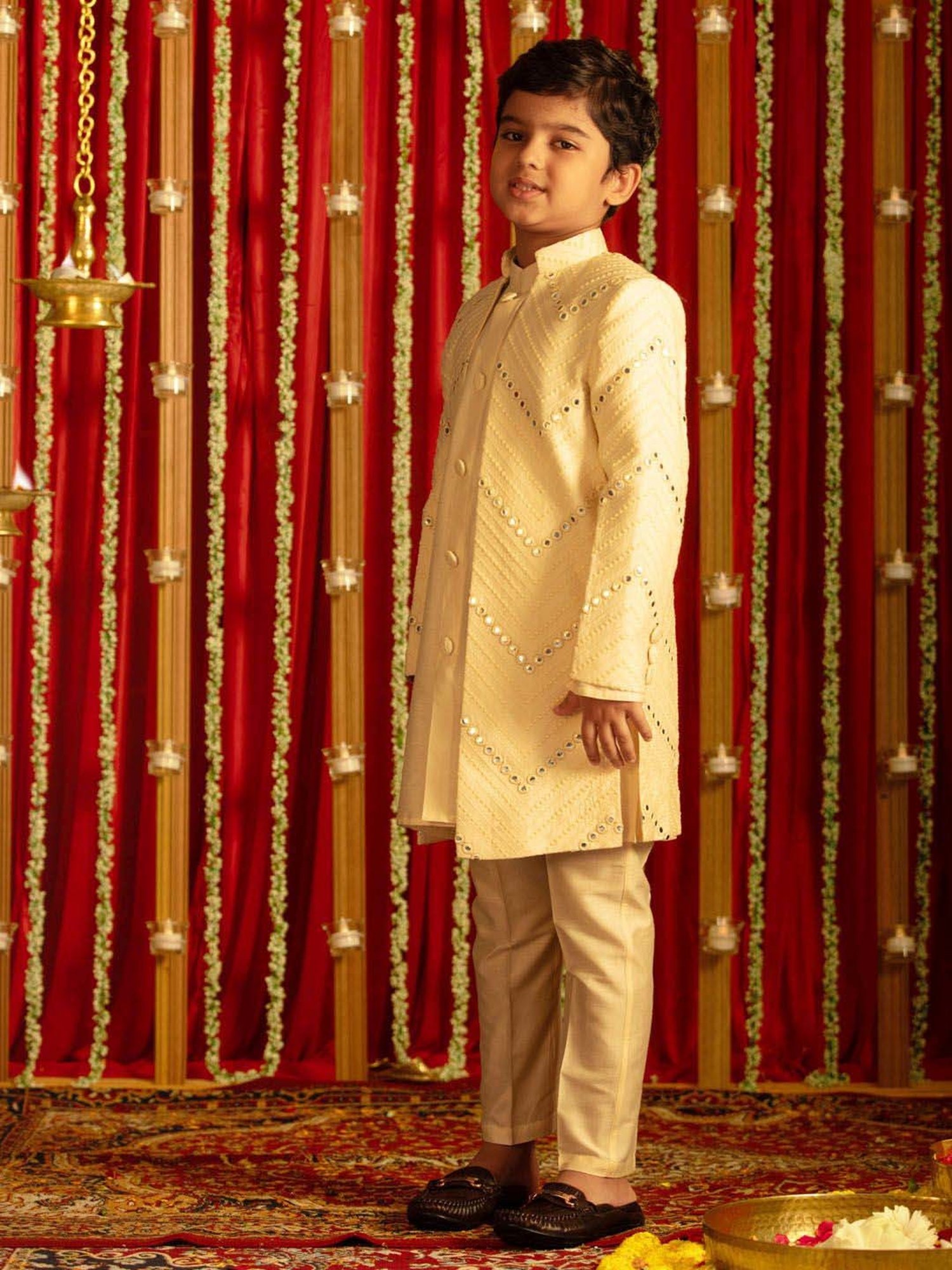 AJ Dezines Kids Black Embellished Full Sleeves Sherwani with Pants