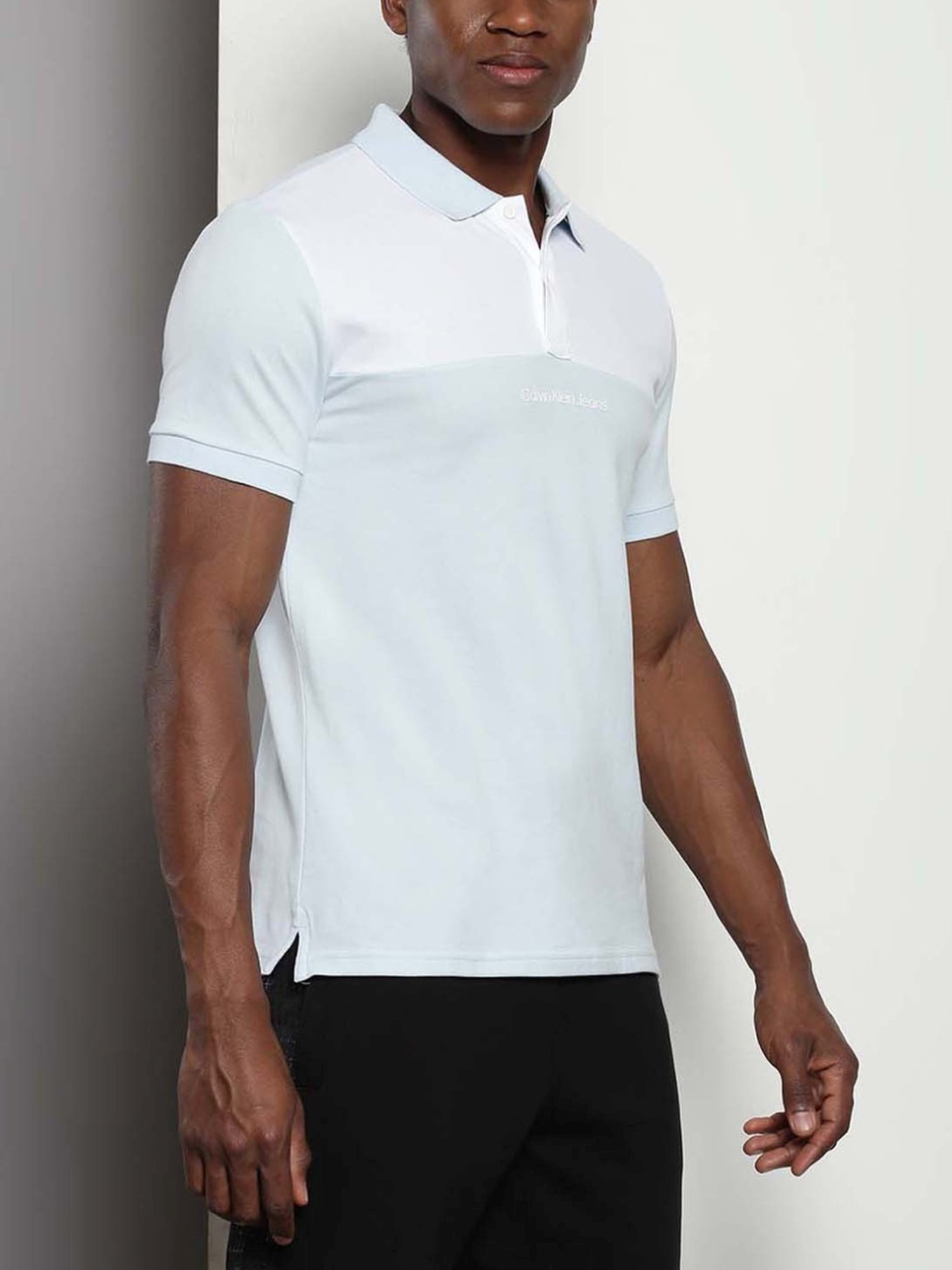 Calvin Klein Keepsake Blue Cotton Slim Fit Colour Block Polo T-Shirt