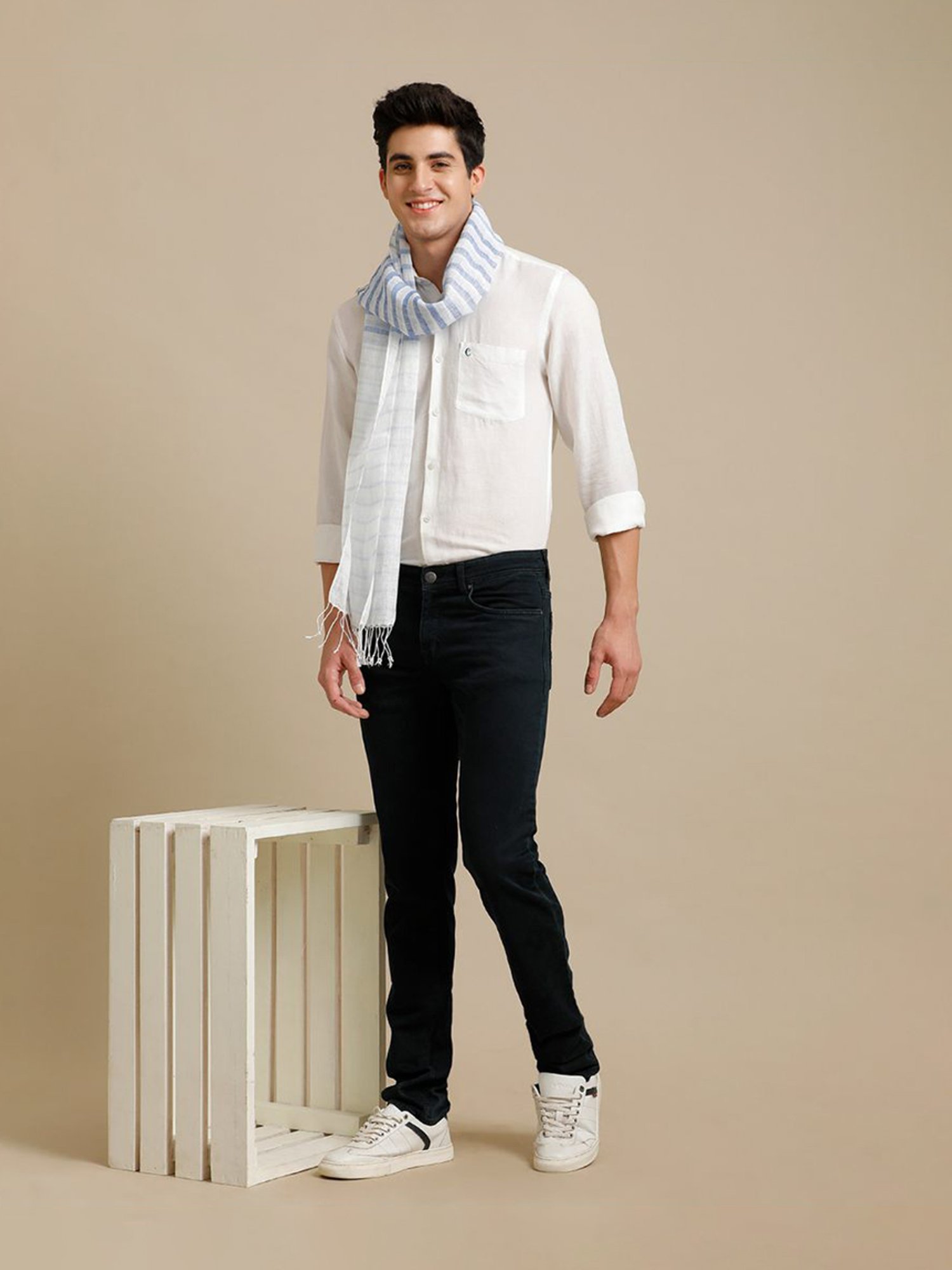 Linen Club Blue Striped Pure Linen Stole