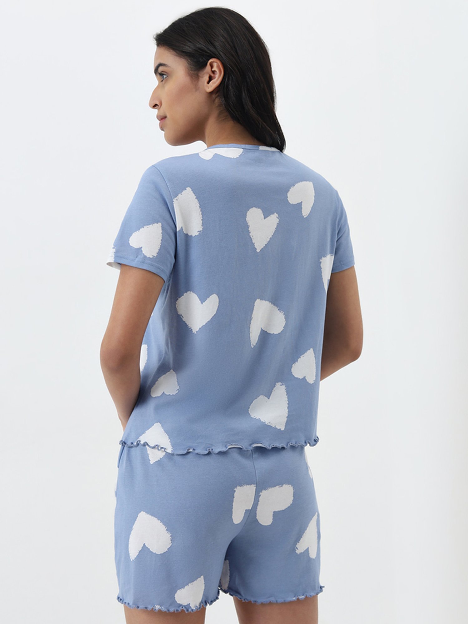 Wunderlove by Westside Blue Heart Printed Cotton Shorts In A Bag