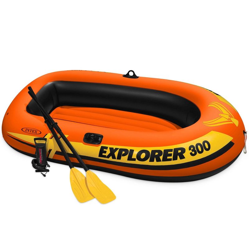 Intex Excursion 5 Person Inflatable Raft, 2 Oars and 2 Red Life Jackets, L/XL