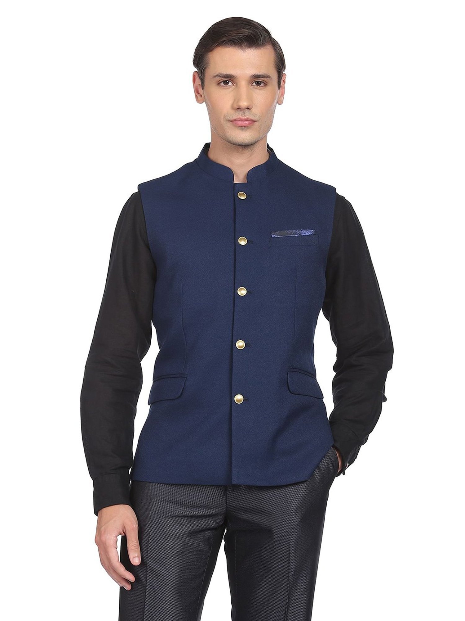 AD by Arvind Navy Mandarin Collar Nehru Jacket