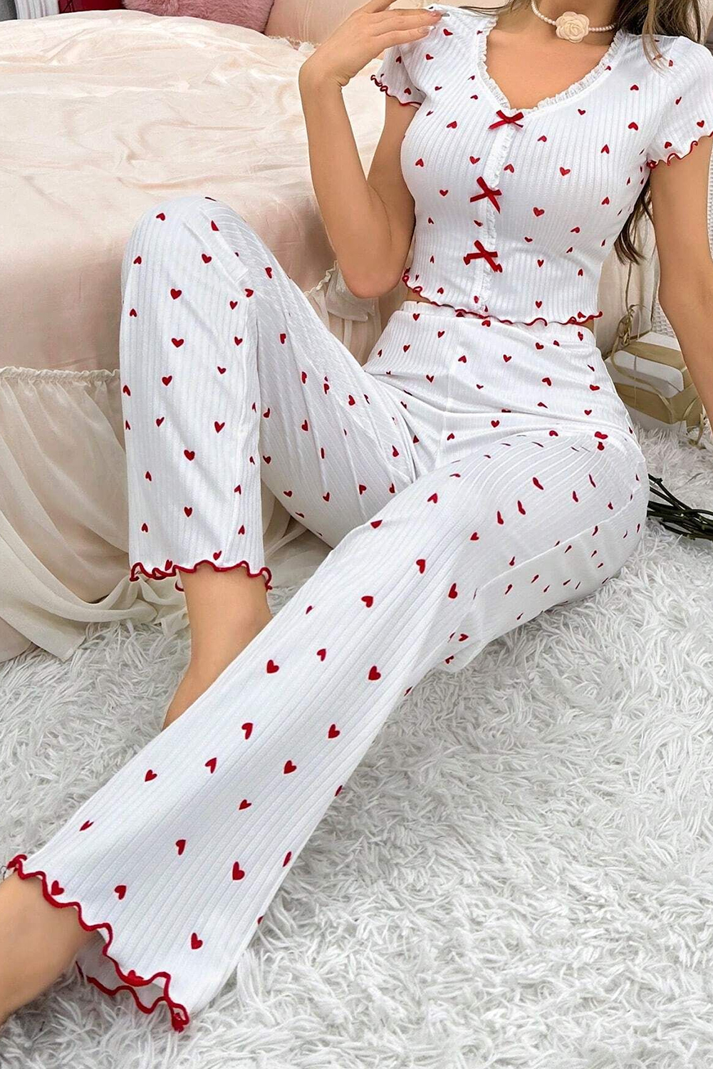 White Christmas Pullover and Drawstring Pants Pajama Set