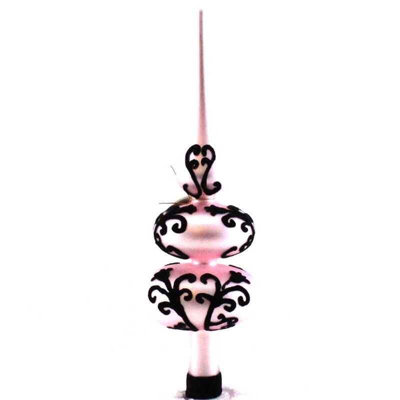 Laved Italian Ornaments Pink And Black Flocked Finial Italian  -  Tree Toppers