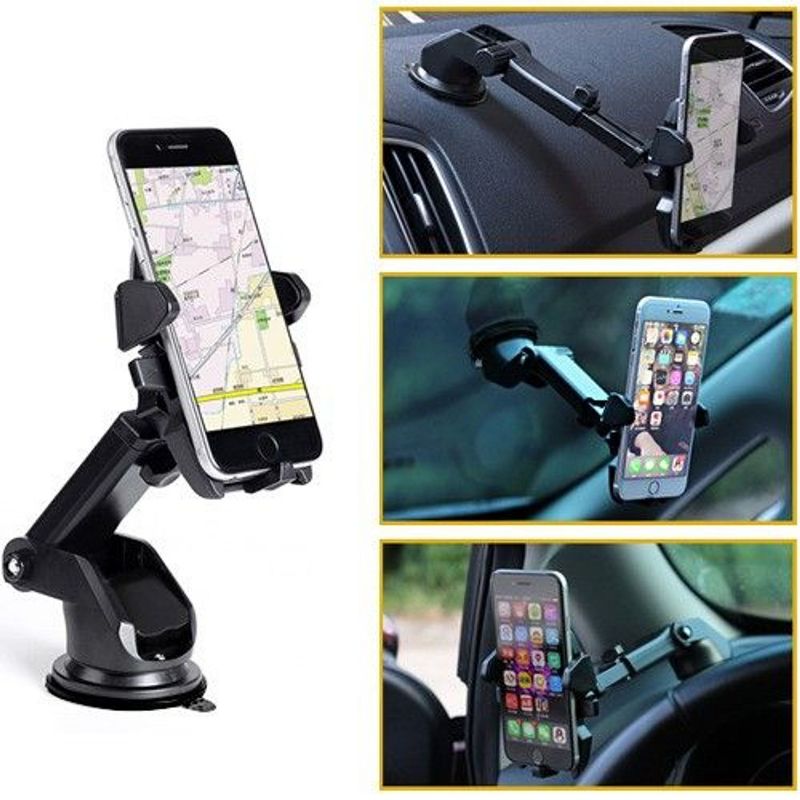 Cell Phone Car Dashboard Mount by Valor Universal 360 Degree Rotation Retractable Car Windscreen Dashboard Car Mount Cell Phone Holder Stand  - Black