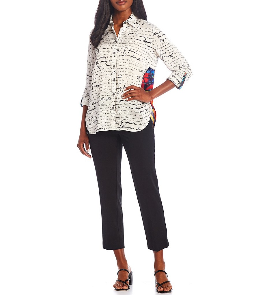 Eva Varro Animal Print Knit Jersey 3/4 Slit Sleeve Tunic