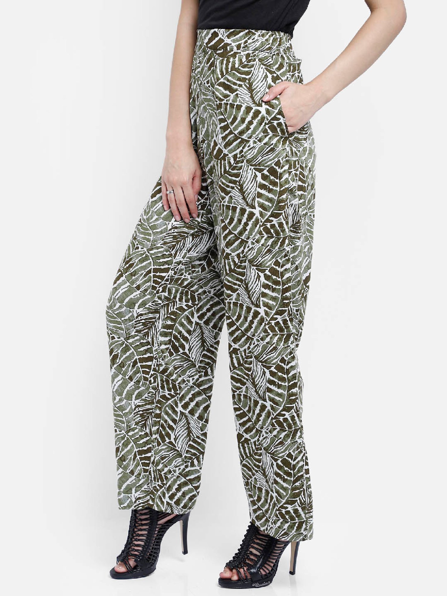 Aditi Wasan Green Tropical Print Regular Fit Mid Rise Palazzos
