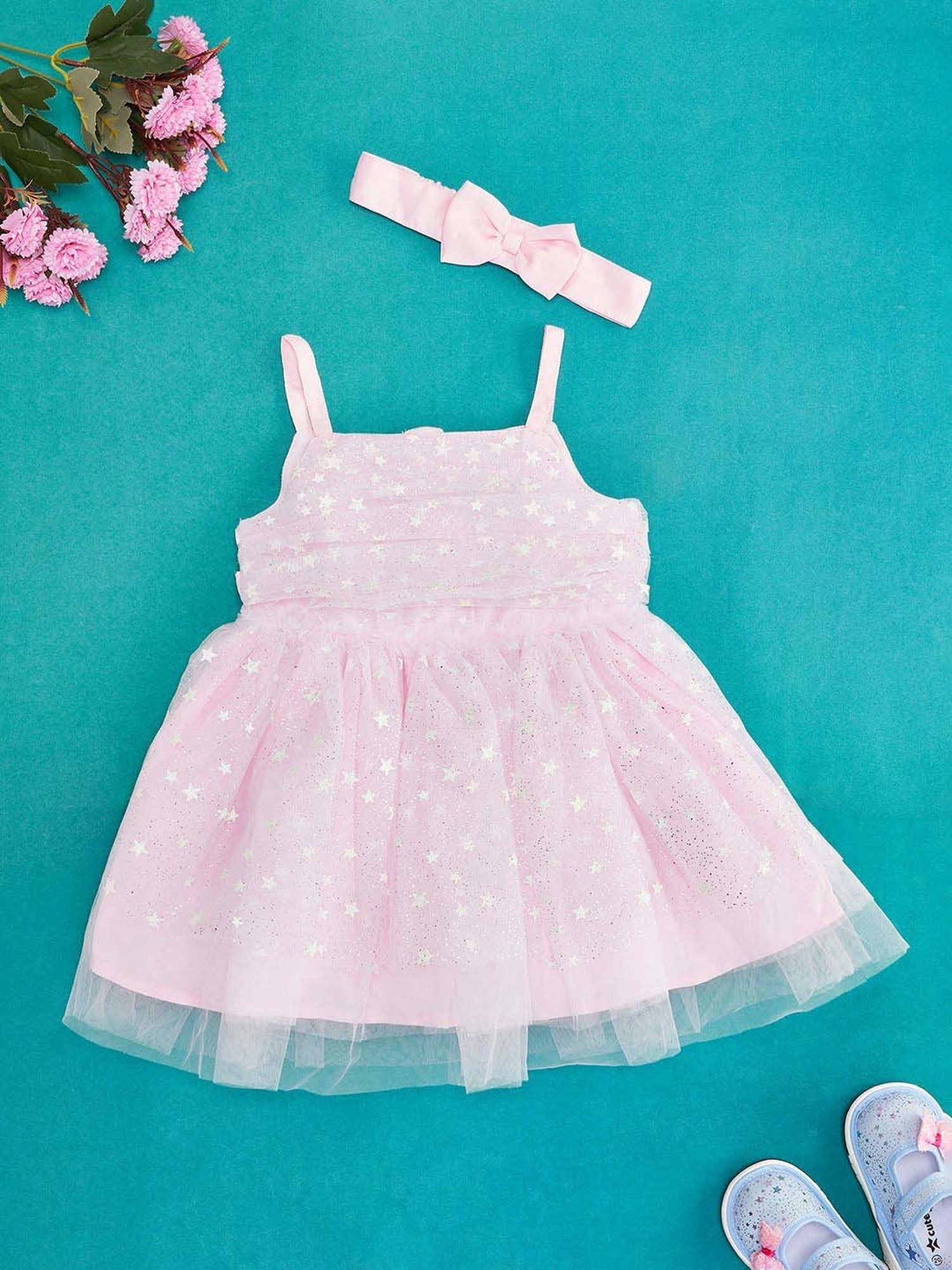 Pantaloons Baby Baby Pink Cotton Shimmer Dress