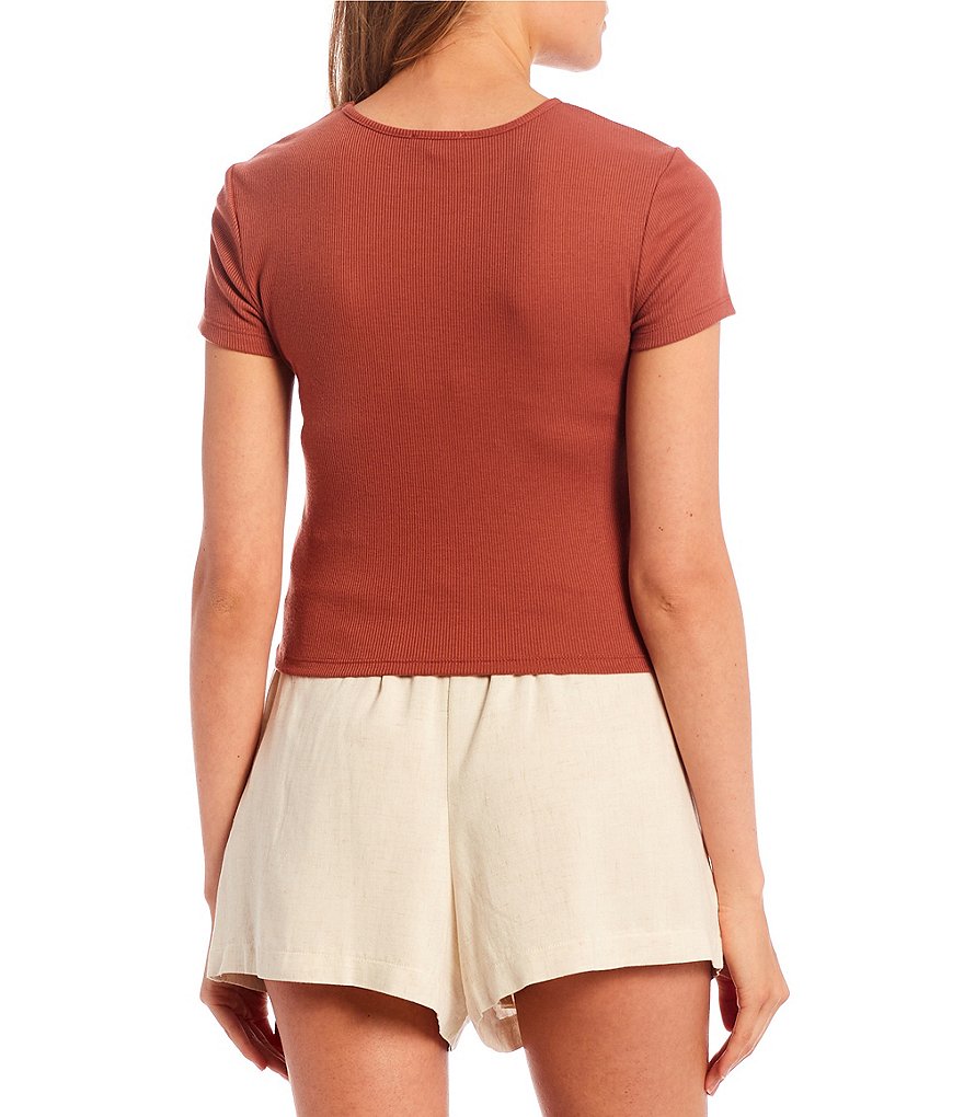 June & Hudson Lily Star Ribbed Knit Corset Tie Front Top