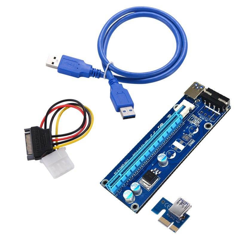 New 6pcs/lot Pci Express Riser Card Pci-e Extender 1X To 16X 60cm Usb 3.0 Cable Sata To 4pin Molex Power For Btc Miner Machine