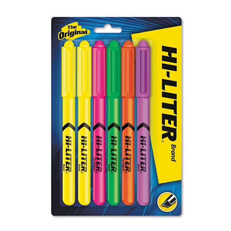 Hi-Liter Pen Style Highlighter Chisel Assorted Fluorescent Colors 6/Set 23565