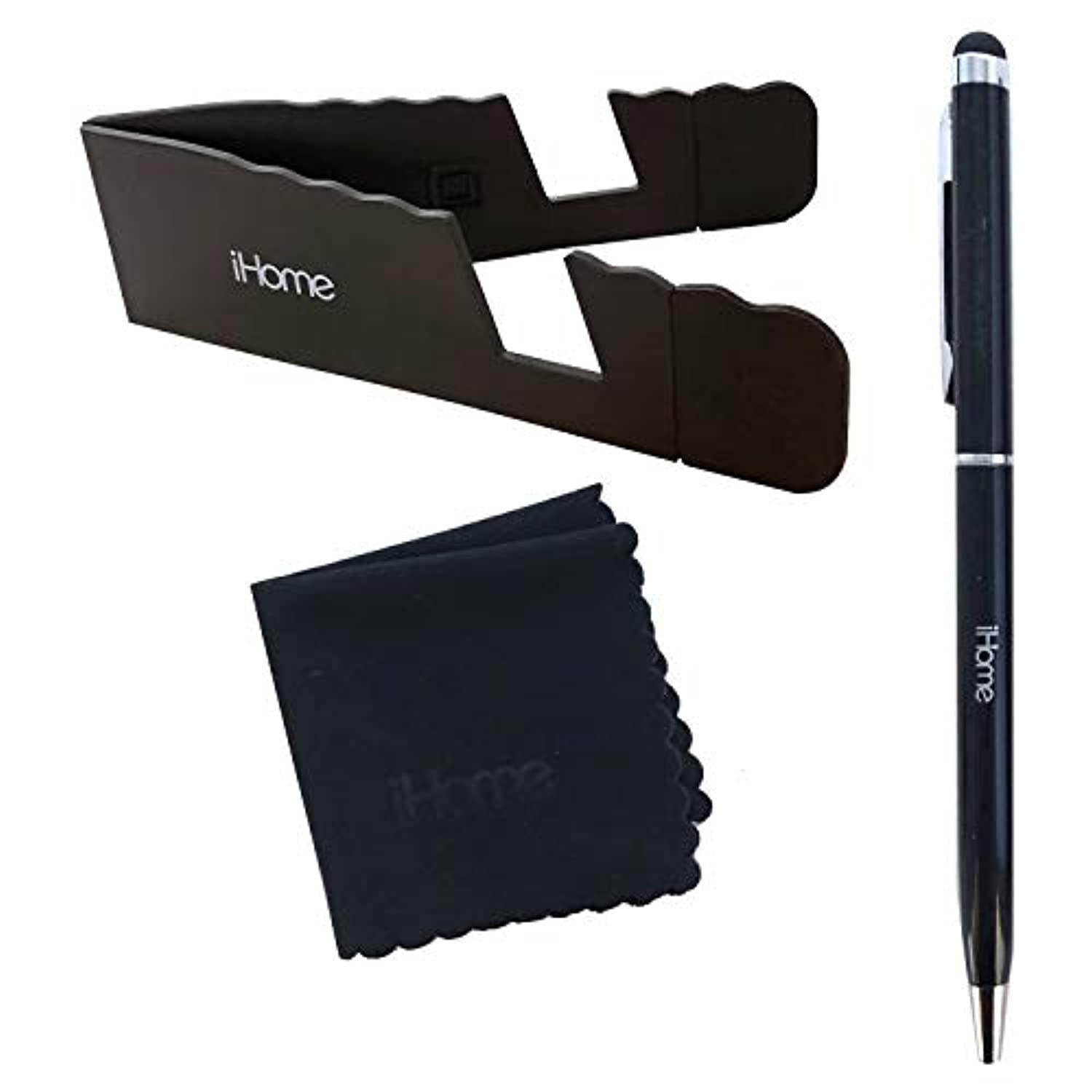 iHome Tablet and Smartphone 3-in-1 Microfiber Cloth, Stylus Pen & Stand Bundle - Black
