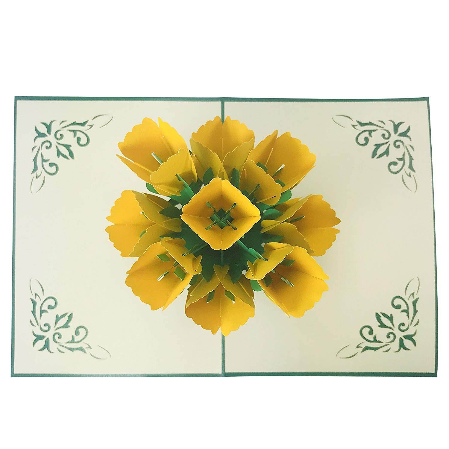 Yellow Tulip - Wow 3D Flower Pop up Greeting Card for All Occasions - Mother's Day, Love, Birthday, Anniversary, Wedding, Loved Ones, Congratulations, Get Well