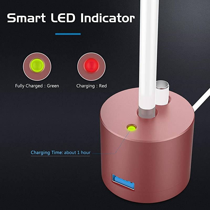 LED Charge Indicator Charging Stand Compatible with Apple Pencil 1st Gen, Aluminum Charger Dock Pencil Holder Fit iPad 10.2 2019, iPad Pro 12.9 10.5 9.7, iPad Air 3/Mini 5 2019 Pen - Wine Red