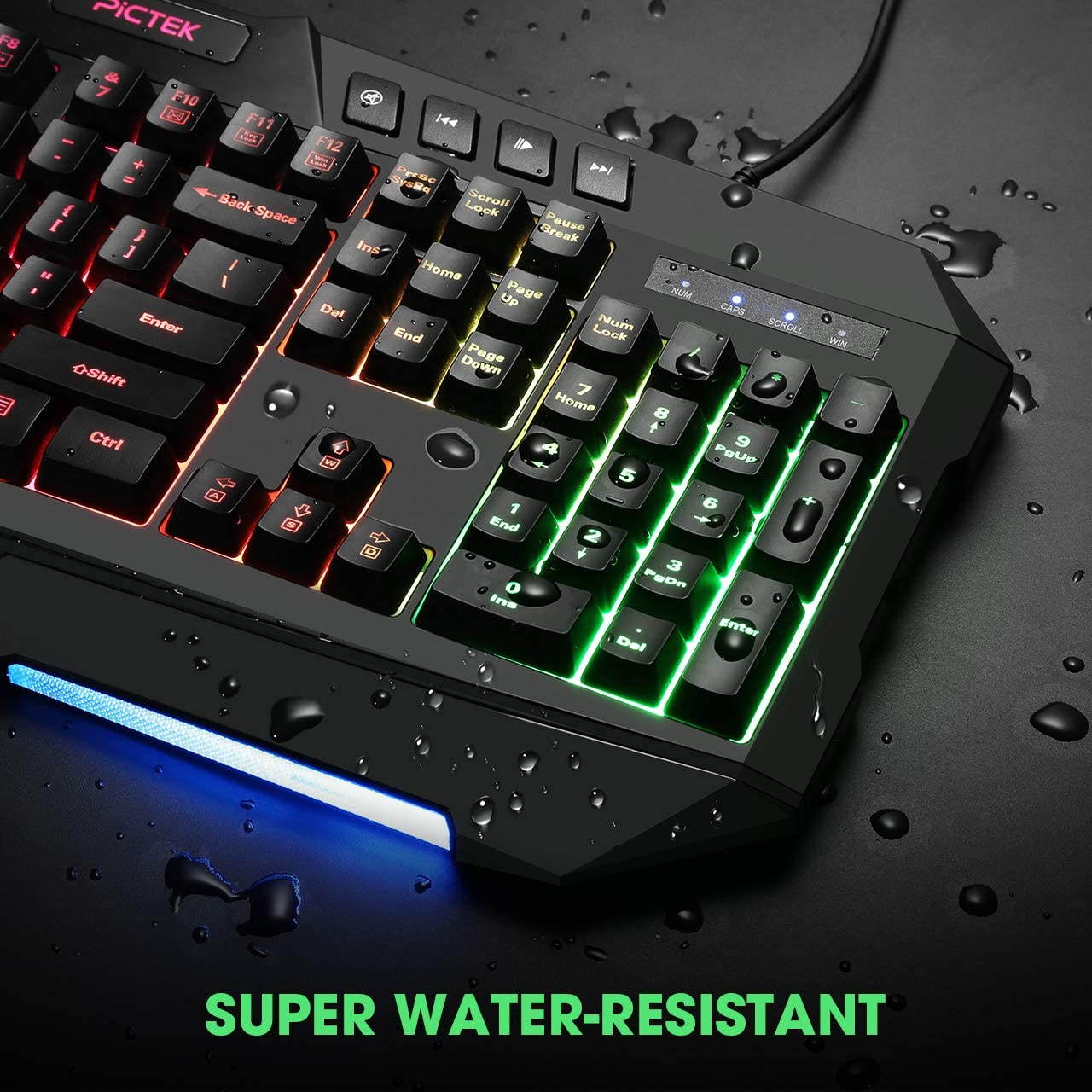 PICTEK Backlit Keyboard and Mouse Combo, LED Wired Gaming Keyboard, Ergonomic Keyboard, Wrist Rest Keyboard with Efficient Multimedia Keys, Programmable Gaming Mouse for Mac, PC, Sega Game Gear Games