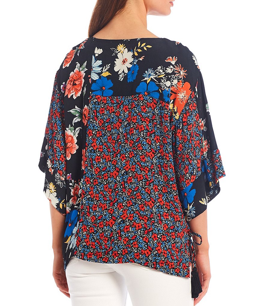 Tru Luxe Jeans Mixed Floral Print Side Tie Top