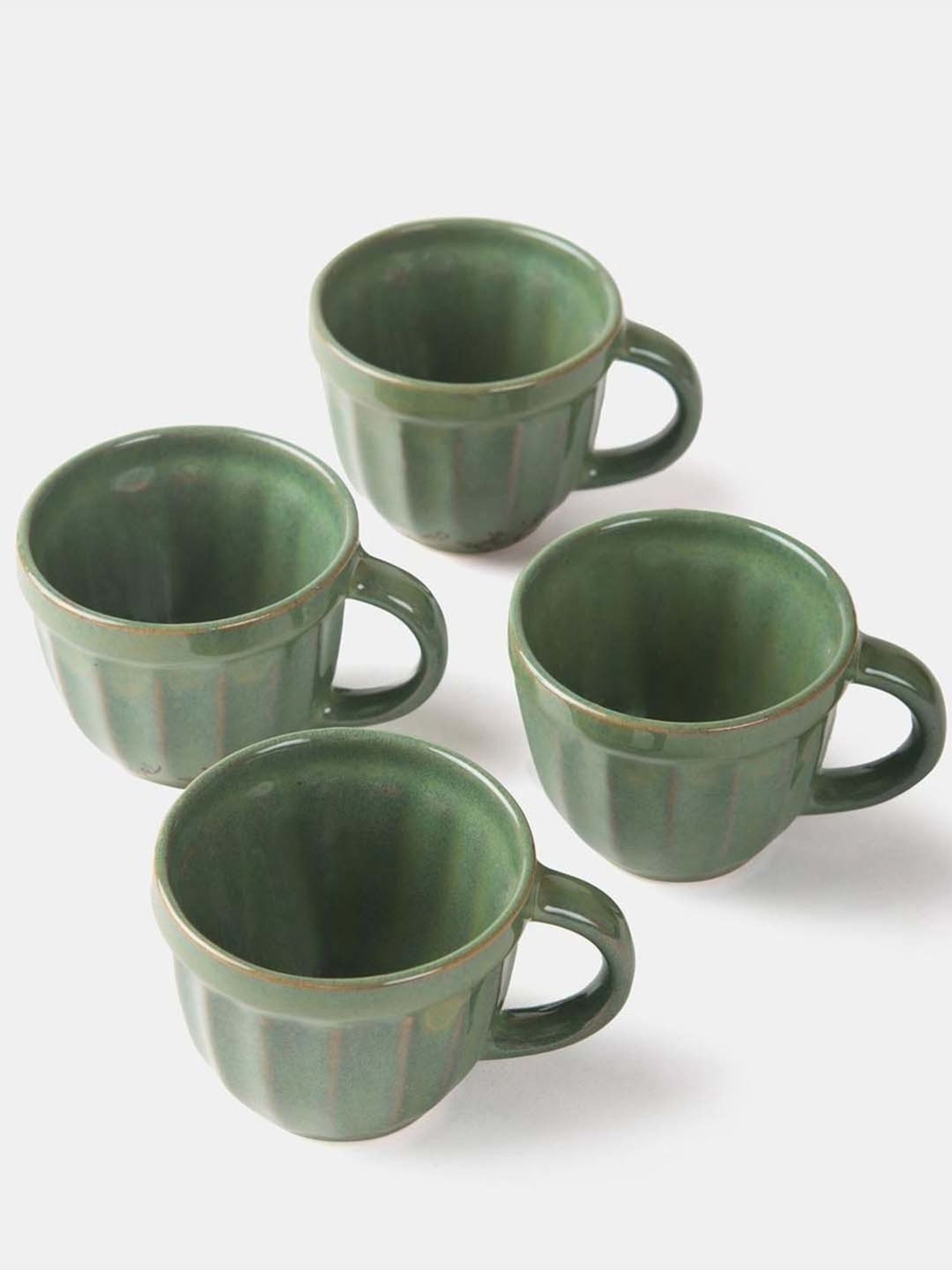 Fabindia Home Tarinika Green Ceramic Cups (120ml) - Set of 4