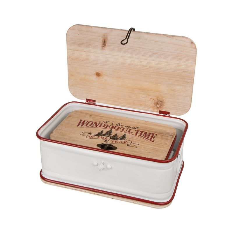 16"/2pc Christmas Enameled Metal and Wooden Chest Decorative Figurine - Glitzhome