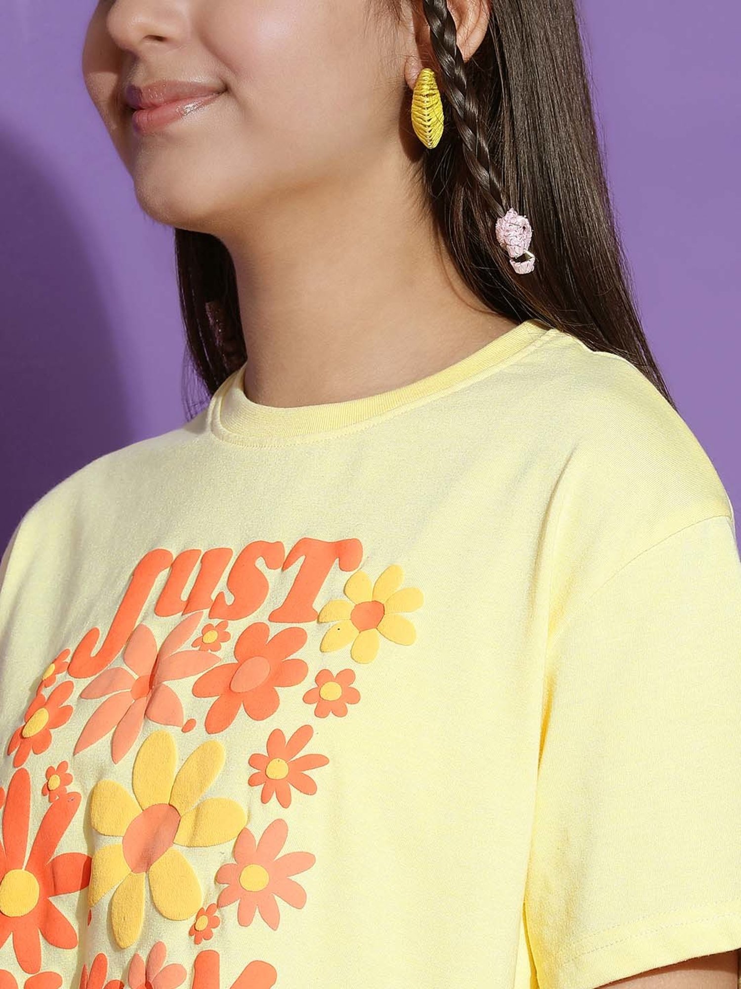 Lil Tomatoes Kids Lemon Yellow Printed Crop Top
