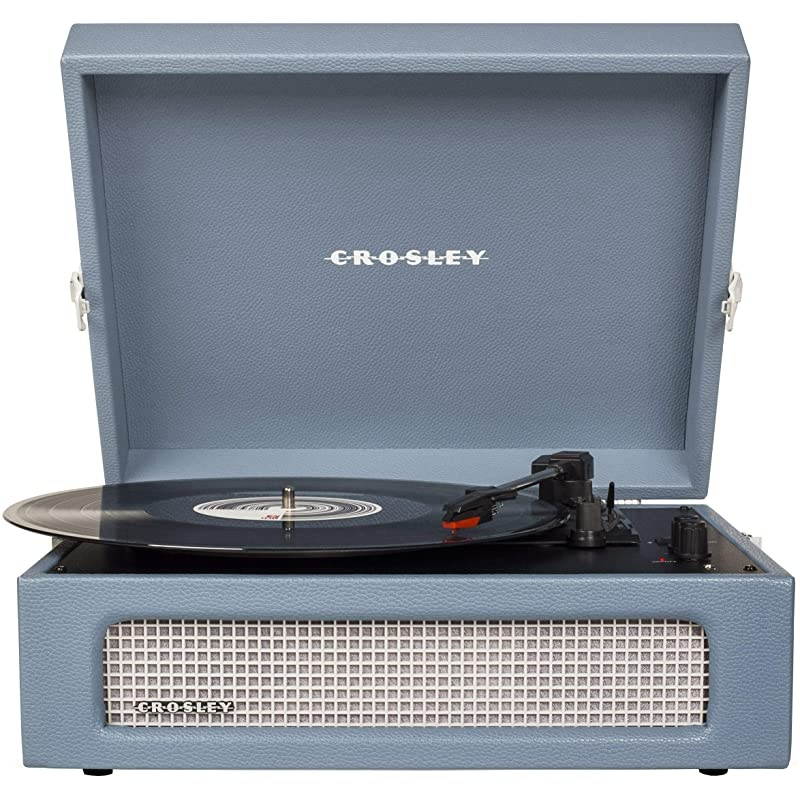 CR8017AWB Voyager Vintage Portable Turntable with Bluetooth Receiver and Builtin Speakers Washed Blue