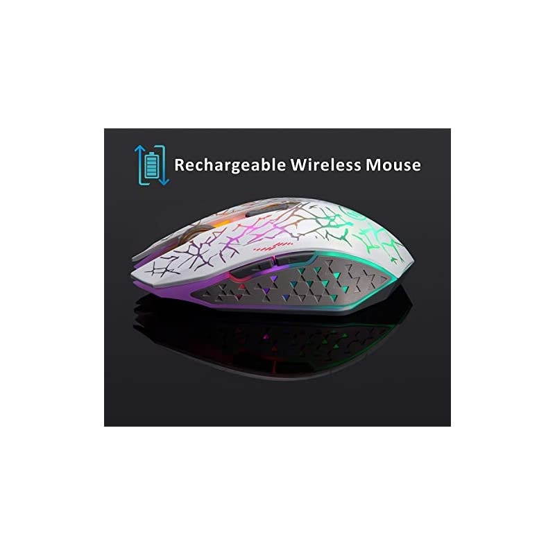 K6 Wireless Gaming Mouse Rechargeable Silent LED Optical Computer Mice with USB Receiver 3 Adjustable DPI Level and 6 Buttons Auto Sleeping Compatible LaptopPCNotebook White
