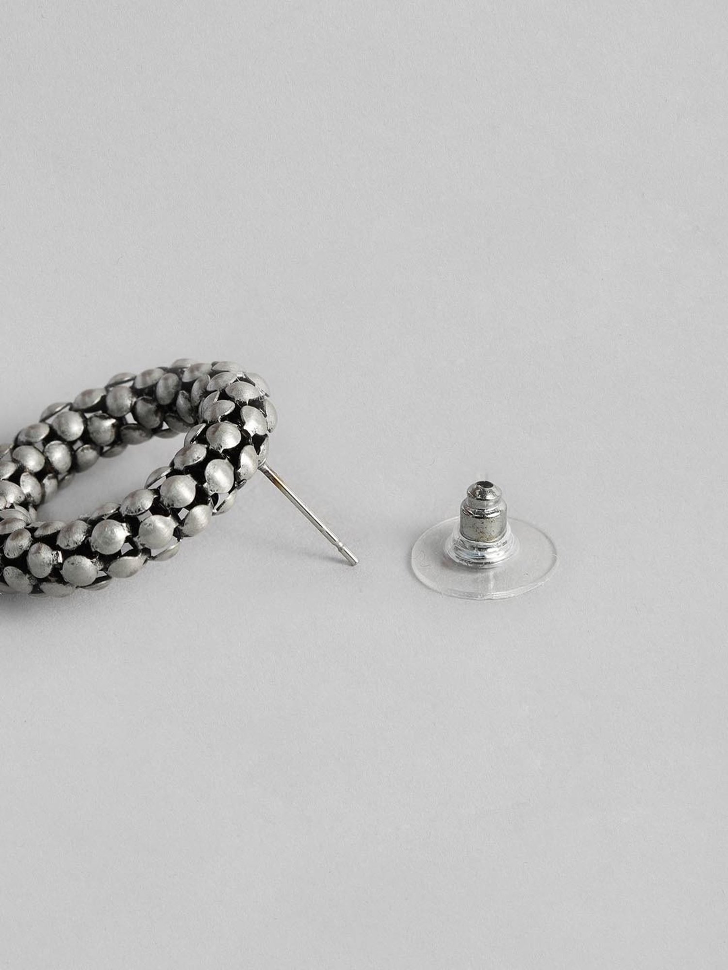 Estele Rhodium-Plated Oxidized Hoop Stud Earrings for Women