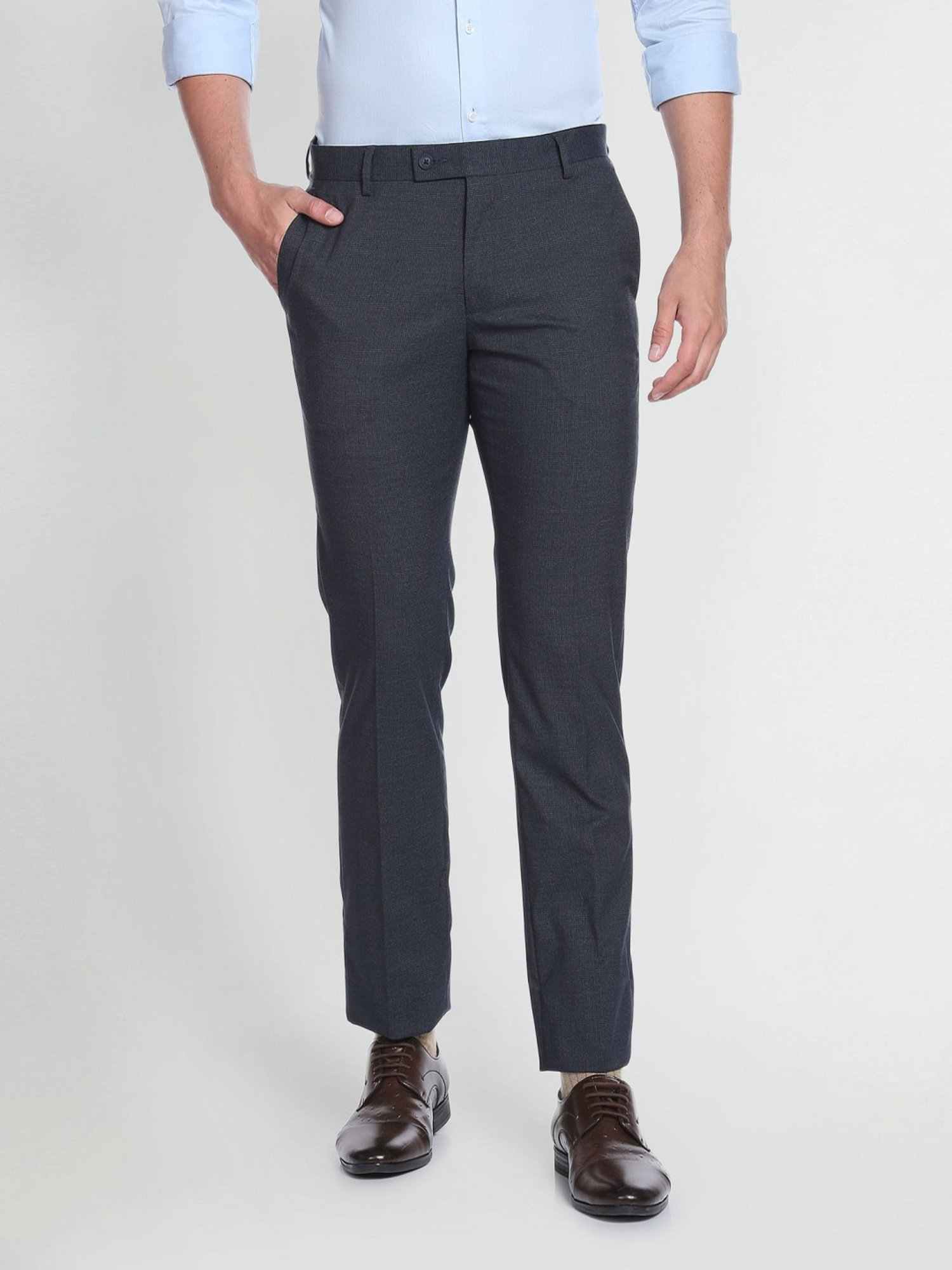 Arrow Blue Regular Fit Texture Trousers