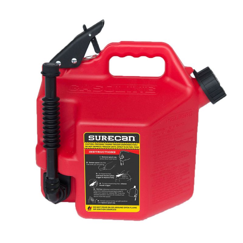 SureCan Self Venting Easy Pour Nozzle 2 Plus Gallon Flow Control Gas Can, Red