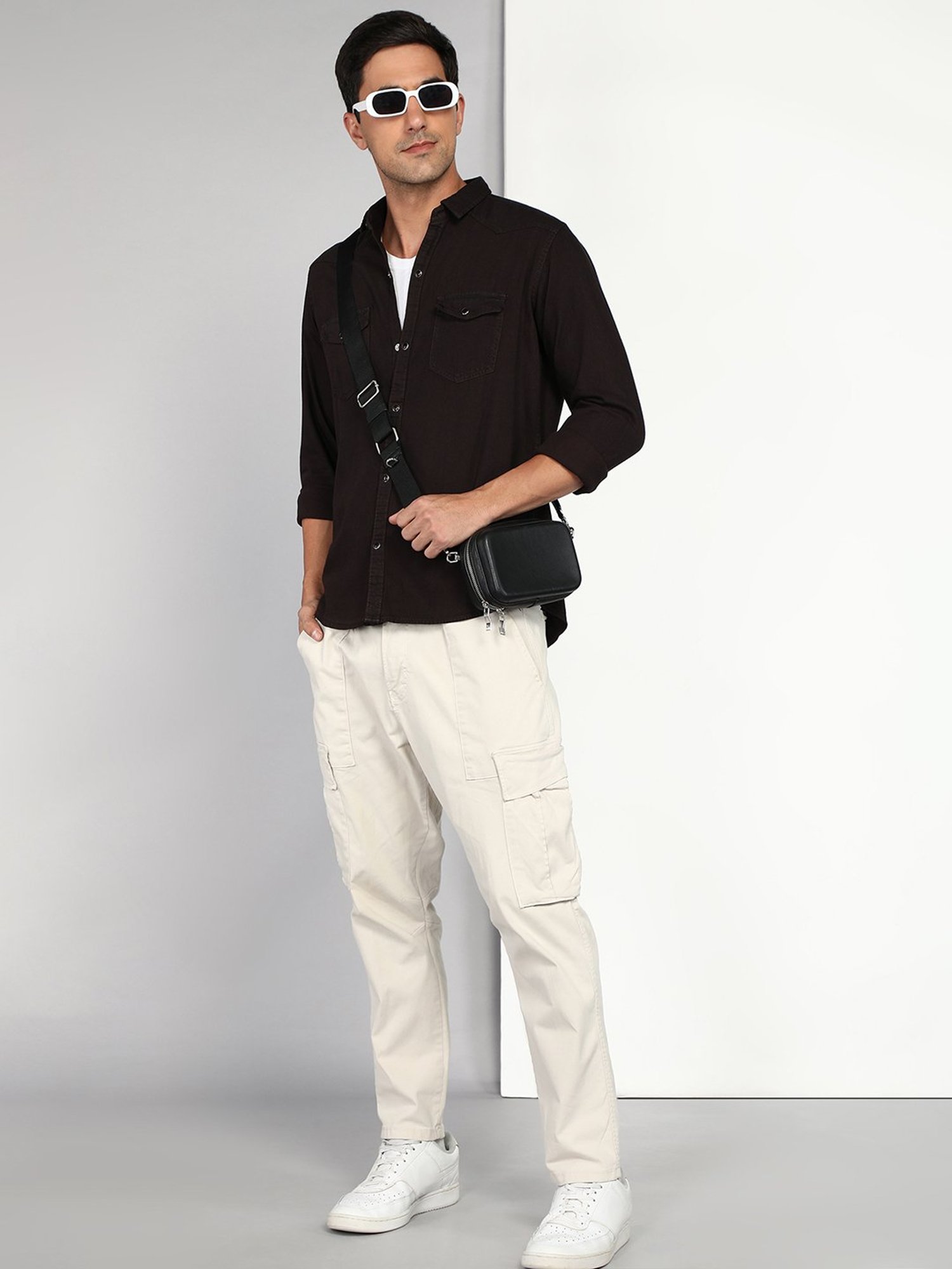 Kuons Avenue Dark Brown Slim Fit Denim Shirt