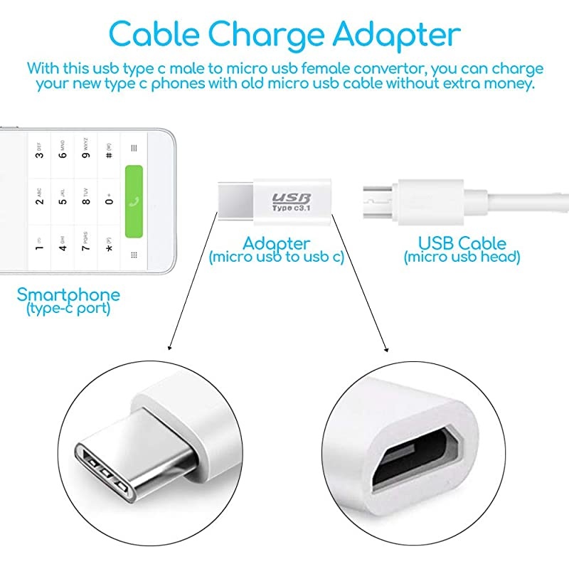 of 10 Micro USB to USB C Adapter Charger Converter Micro USB to Type C USB Adapter Data Syncing and Charging Converter for Samsung MacBook ChromeBook Pixel Nexus White