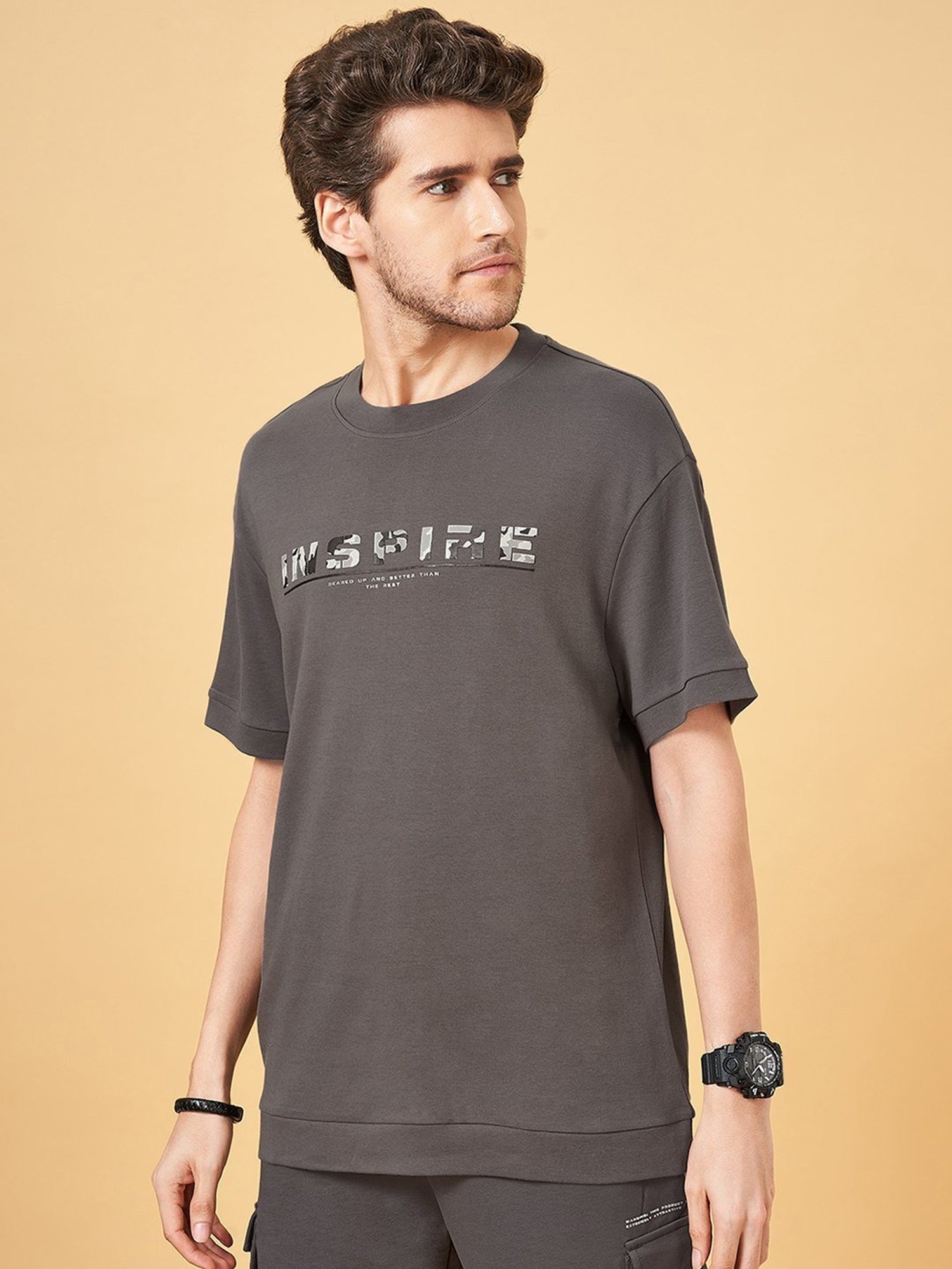 Street 808 By Pantaloons Steel Gray Loose Fit T-Shirt