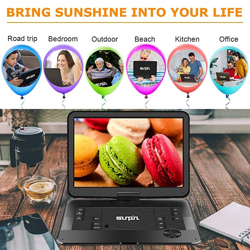 Portable DVD Player 17.9" with Large HD Swivel Screen, 6 Hours Rechargeable Battery, Anti-Shocking, Resume Play, Support AV in&Out/USB/SD Card, Region-Free, Remote Controller, Black