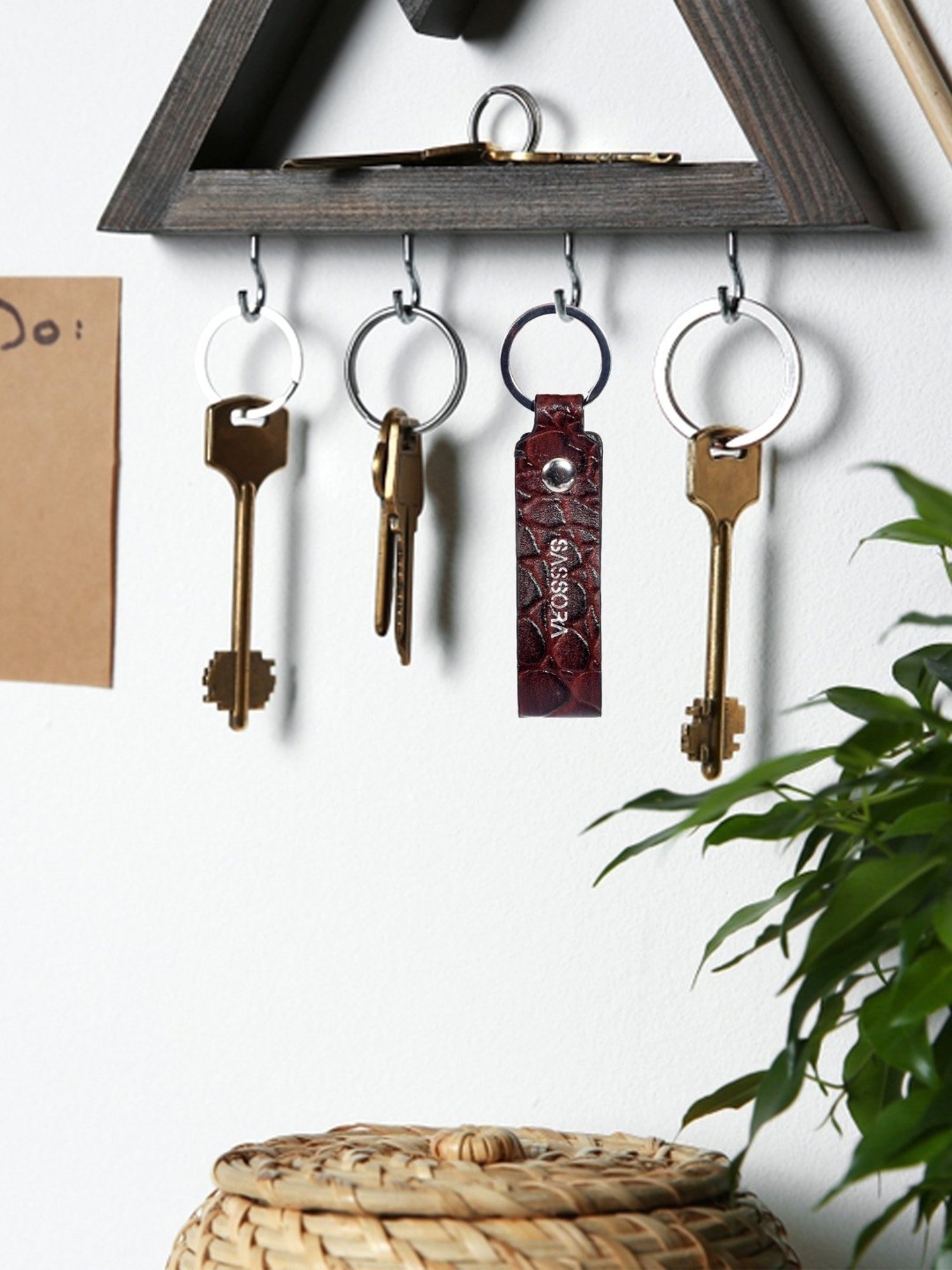 SASSORA Dark Brown Leather Keychain Key Ring Holders Anniversary Gift, Birthday Gift - Pack of 2