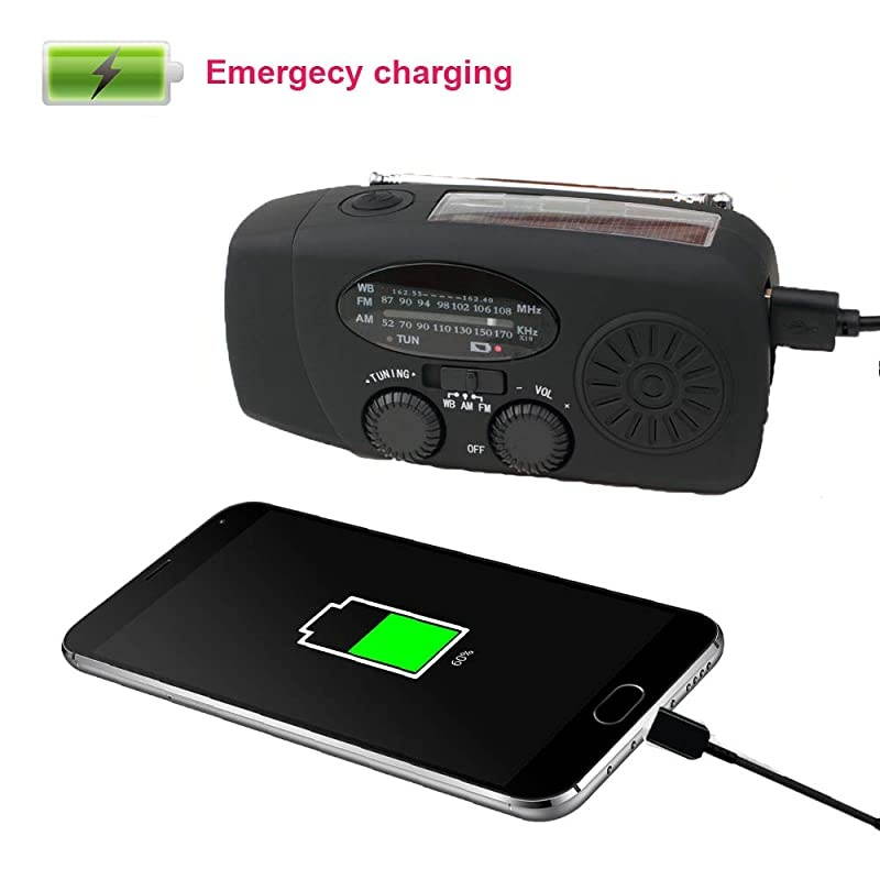 Upgrade]  Emergency Solar Hand Crank Dynamo NOAA WB AM/FM Radio Hurricane Camping Survive Kit with 3-LED Flashlight 1000mAh Power Bank 088FS (Blue)