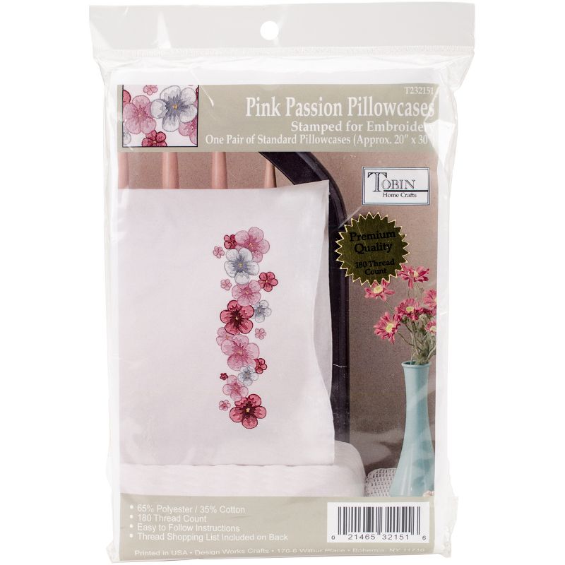 Tobin Stamped For Embroidery Pillowcase Pair 20"X30"-Pink Passion