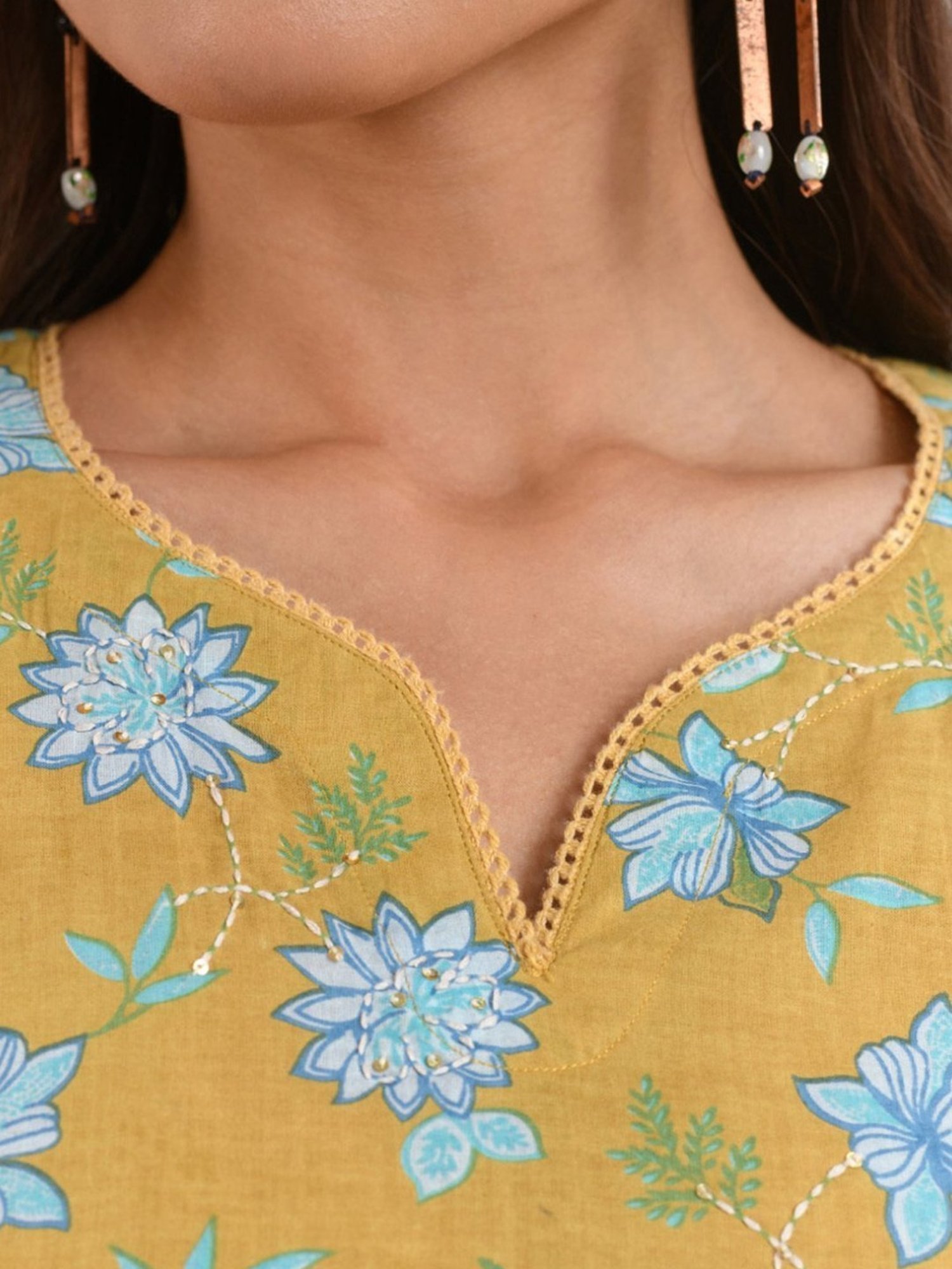 Prakriti Jaipur Mustard Gathered Kurta