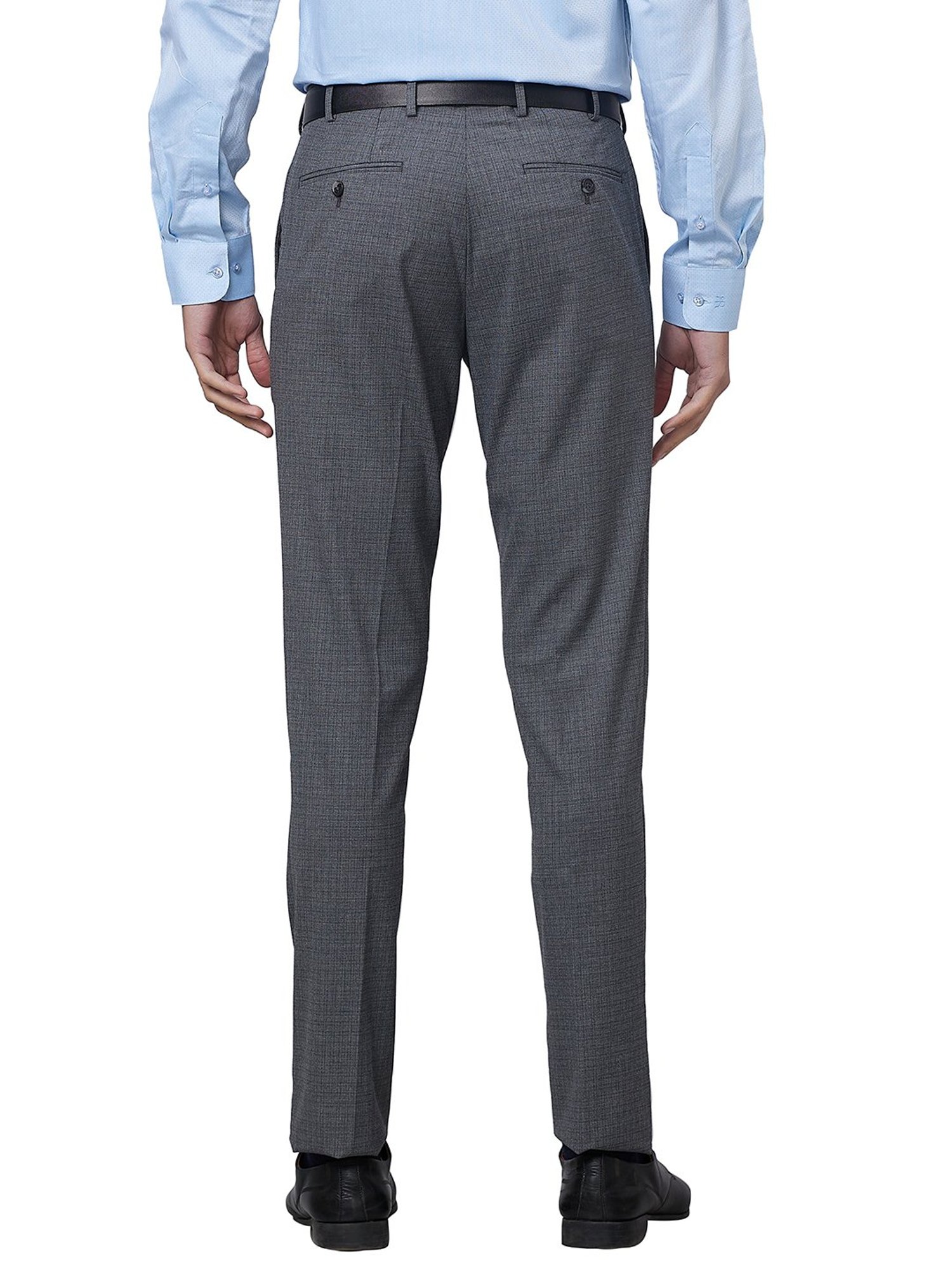 Raymond Grey Slim Fit Self Design Flat Front Trousers