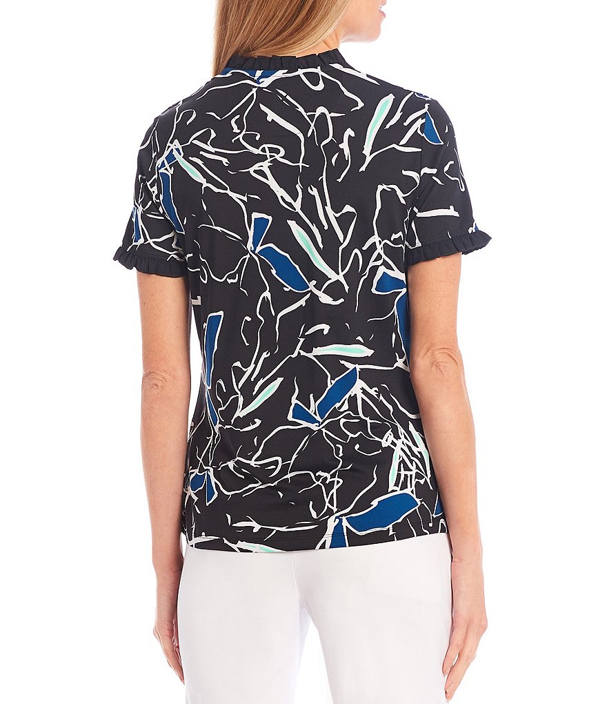 Callaway Short Sleeve Ruffles Ribbon Floral Print Opti-Dri&trade; Shirt