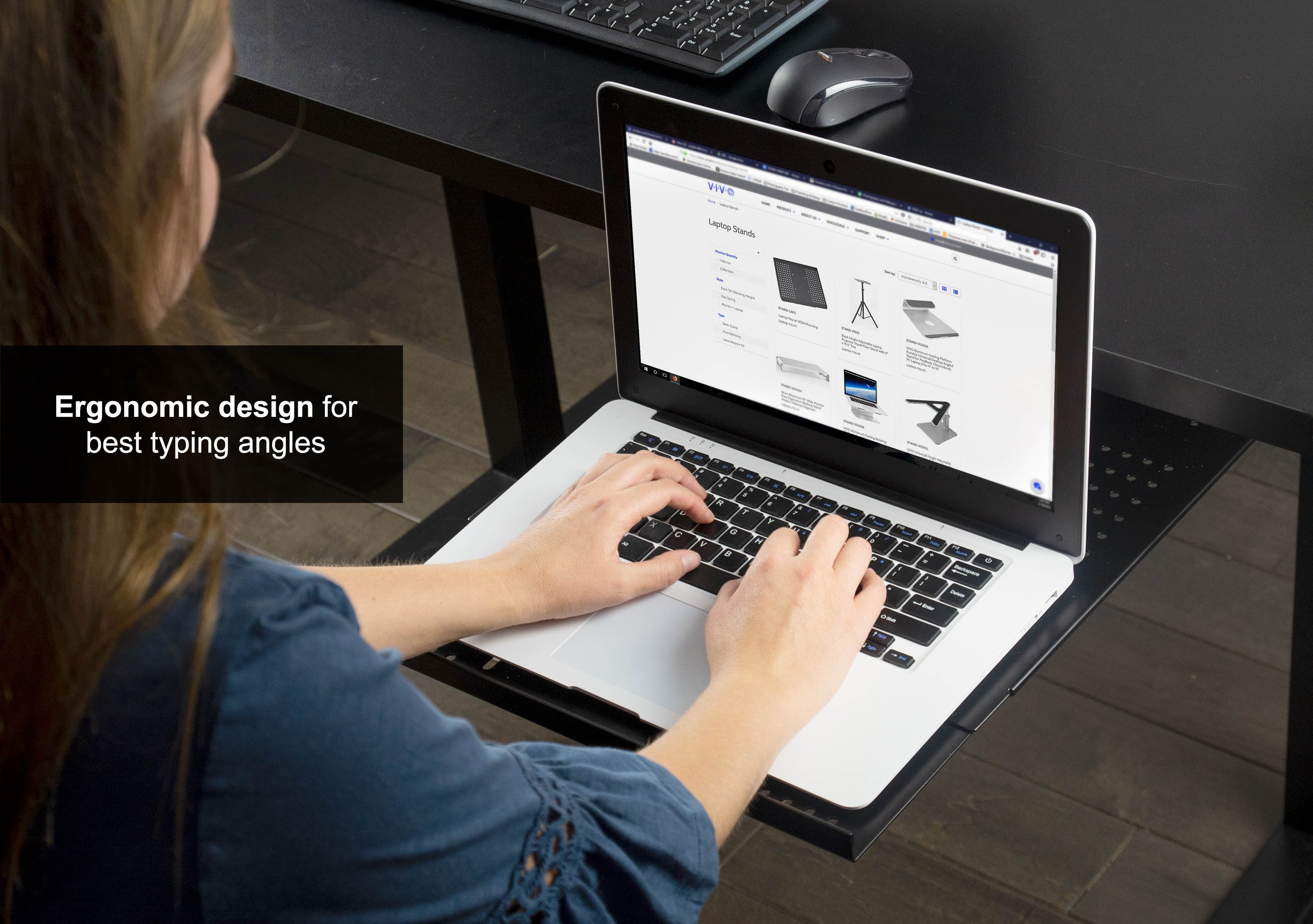 VIVO Black Sliding Tray Track Adjustable Platform Mounted Under Desk | Laptop Notebook Holder (DESK-AC02A)